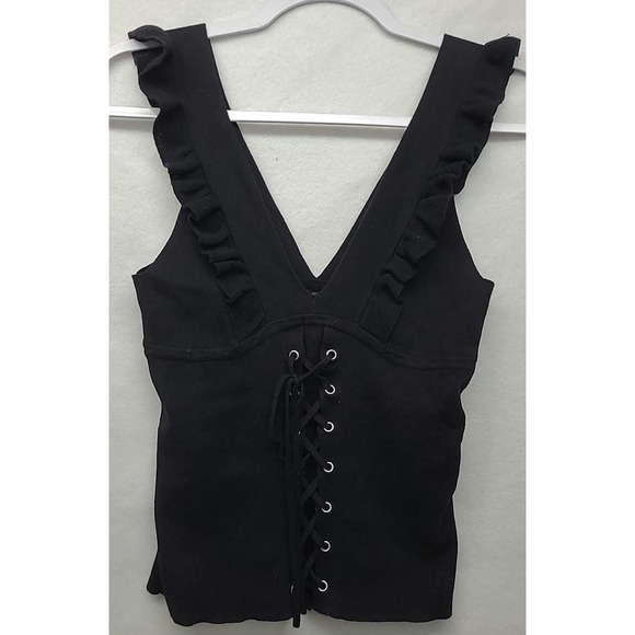 Express Knit Tank Top Ruffle Corset Style Goth Vamp Y2K NWT - Picture 1 of 8